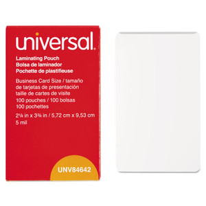 Universal Laminating Pouches, 5 mil, 3.75" x 2.25", Gloss Clear, 100/Box (UNV84642) View Product Image