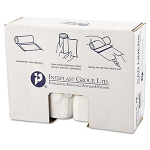 Inteplast Group High-Density Interleaved Commercial Can Liners, 60 gal, 17 mic, 38" x 60", Clear, 25 Bags/Roll, 8 Rolls/Carton (IBSS386017N) View Product Image