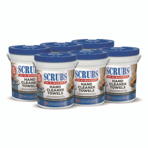 SCRUBS Hand Cleaner Towels, 1-Ply, 10 x 12, Citrus, Blue/White, 72/Bucket, 6 Buckets/Carton