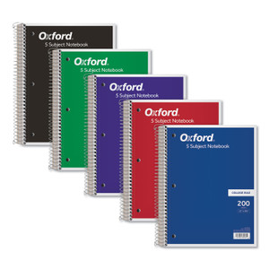 Oxford Coil-Lock Wirebound Notebook, 3-Hole Punched, 5-Subject, Medium/College Rule, Randomly Assorted Covers, (200) 11 x 8.5 Sheets View Product Image