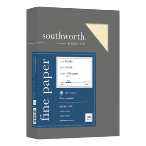 Southworth 25% Cotton Business Paper, 95 Bright, 24 lb Bond Weight, 8.5 x 11, Ivory, 500 Sheets/Ream (SOU404IC) View Product Image