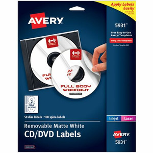 Avery 5931 Laser Labels Shuttered Jewel Case Inserts with Software for CD/DVD - - DiameterInsert - Removable Adhesive - Inkjet, Laser - Matte - Matte White