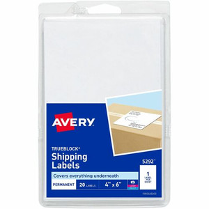 Avery Shipping Labels, Permanent Adhesive, 4" x 6" , 20 Labels (5292) - 4" Width x 6" Length - Permanent Adhesive - Rectangle - Laser, Inkjet - White