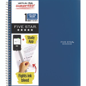 Five Star Wirebound Notebook, 1-Subject, Medium/College Rule, Randomly Assorted Cover Color, (100) 11 x 8.5 Sheets