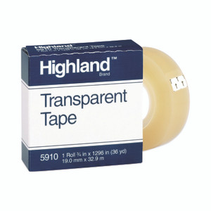 Highland Transparent Tape, 1" Core, 0.75" x 36 yds, Clear