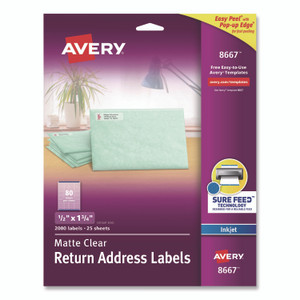 Avery Matte Clear Easy Peel Mailing Labels with Sure Feed Technology, Inkjet Printers, 0.5 x 1.75, Clear, 80/Sheet, 25 Sheets/Pack