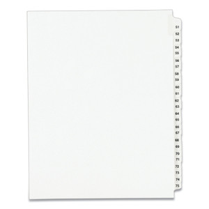 Avery Preprinted Legal Exhibit Side Tab Index Dividers, Avery Style, 25-Tab, 51 to 75, 11 x 8.5, White, 1 Set, (1332)