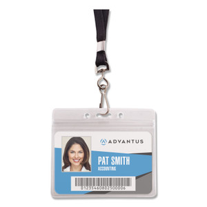 Advantus Resealable Badge Holders Combo Pack with 36" Lanyard, Horizontal, Frost 4.13" x 3.75" Holder, 3.88" x 2.63" Insert, 20/Pack (AVT91132) View Product Image