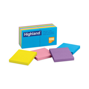 Highland Self-Stick Notes, 3" x 3", Assorted Bright Colors, 100 Sheets/Pad, 12 Pads/Pack (MMM6549B) View Product Image