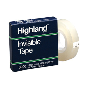 Highland Invisible Permanent Mending Tape, 1" Core, 0.5" x 36 yds, Clear (MMM6200121296) View Product Image