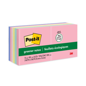Post-it Greener Notes Original Recycled Note Pads, 3" x 3", Sweet Sprinkles Collection Colors, 100 Sheets/Pad, 12 Pads/Pack (MMM654RPA) View Product Image