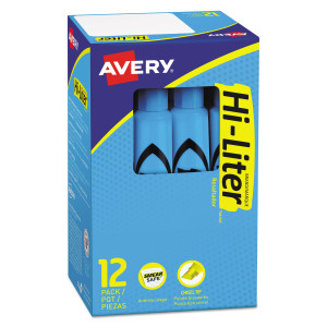Avery HI-LITER Desk-Style Highlighters, Light Blue Ink, Chisel Tip, Light Blue/Black Barrel, Dozen (AVE07746) View Product Image