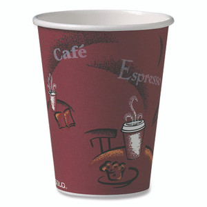SOLO Paper Hot Drink Cups in Bistro Design, 12 oz, Maroon, 300/Carton