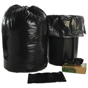 AbilityOne 8105015173668, SKILCRAFT Recycled Content Trash Can Liners, 60 gal, 1.5 mil, 38" x 58", Black/Brown, 20/Box