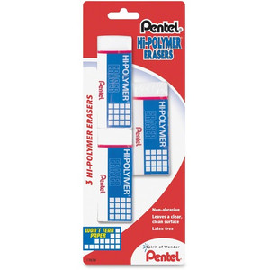 Pentel Hi-Polymer Eraser - White - Polyvinyl Chloride (PVC) - 3 / Pack