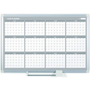 MasterVision 36" 12-month Calendar Planning Board - Yearly - 12 Month - White - Aluminum - 24" Height x 36" Width