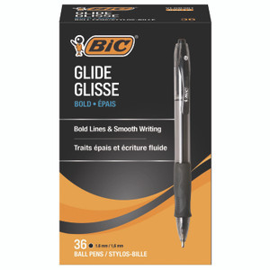 BIC GLIDE Bold Ballpoint Pen Value Pack, Retractable, Bold 1.6 mm, Black Ink, Smoke Barrel, 36/Pack