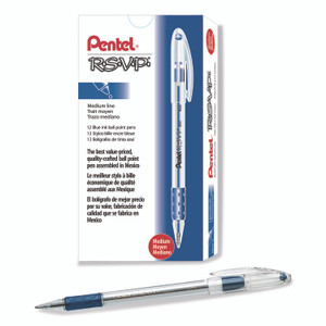 Pentel R.S.V.P. Ballpoint Pen, Stick, Medium 1 mm, Blue Ink, Clear/Blue Barrel, Dozen