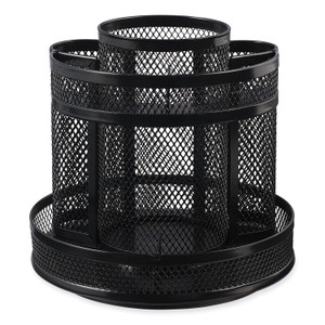 Universal Metal Mesh Rotating Desktop Organizer, 8 Compartments, Metal Mesh, 6.5" Diameter x 6.13"h, Black