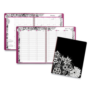 Cambridge Floradoodle Weekly/Monthly Professional Planner, Adult Coloring Artwork, 11 x 8.5, Black/White Cover, 12-Month (Jan-Dec):2024 View Product Image