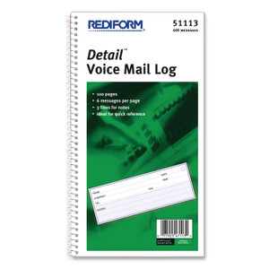 Rediform Detail Wirebound Voice Mail Log Book, One-Part (No Copies), 5 x 1.63, 6 Forms/Sheet, 600 Forms Total View Product Image