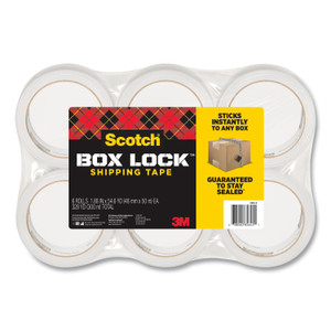 Scotch Box Lock Shipping Packaging Tape, 3" Core, 1.88" x 54.6 yds, Clear, 6/Pack (MMM39506) View Product Image