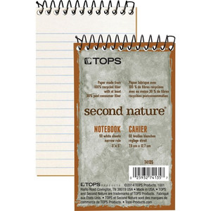 TOPS Second Nature Narrow Ruled Notebooks - 50 Sheets - Spiral - 3" x 5" Sheet Size - White Paper - Recycled