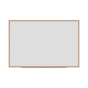 Universal Deluxe Melamine Dry Erase Board, 72" x 48", White Surface, Oak Finished Fiberboard (MDF) Frame