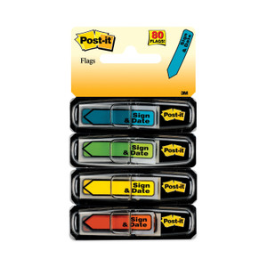 Post-it Flags Arrow Message 0.5" Page Flags, Sign and Date, 4 Primary Colors, 20 Flags/Dispenser, 4 Dispensers/Pack (MMM684SD) View Product Image