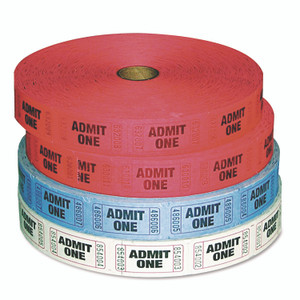 Iconex Admit-One Ticket Multi-Pack, 2 Red, 1 Blue, 1 White, 2,000/Roll, 4 Rolls/Pack