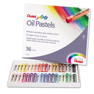 Pentel Oil Pastel Set With Carrying Case, 36 Assorted Colors, 0.38 dia x 2.38", 36/Pack (PENPHN36) View Product Image