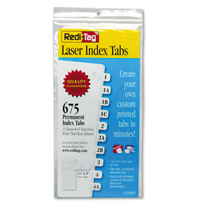 Redi-Tag Laser Printable Index Tabs, 1/12-Cut, White, 0.44" Wide, 675/Pack