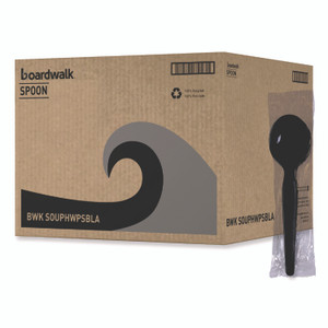 Boardwalk Heavyweight Polystyrene Cutlery, Soup Spoon, Plastic, Black, 1,000/Carton