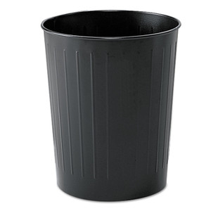 Safco Round Wastebaskets, 6 gal, Steel, Black