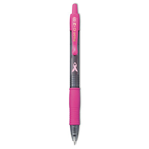 Pilot G2 Premium Breast Cancer Awareness Gel Pen, Retractable, Fine 0.7 mm, Black Ink, Smoke/Pink Barrel, Dozen