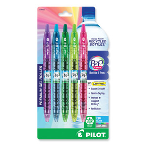Pilot B2P Bottle-2-Pen Recycled Gel Pen, Retractable, Fine 0.7 mm, Assorted Ink and Barrel Colors, 5/Pack