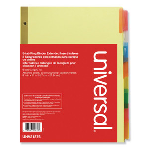 Universal Deluxe Extended Insertable Tab Indexes, 8-Tab, 11 x 8.5, Buff, Assorted Tabs, 6 Sets