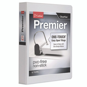 Cardinal Premier Easy Open ClearVue Locking Slant-D Ring Binder, 3 Rings, 2" Capacity, 11 x 8.5, White
