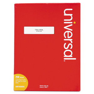 Universal White Labels, Inkjet/Laser Printers, 1 x 4, White, 20/Sheet, 250 Sheets/Box (UNV80002) View Product Image
