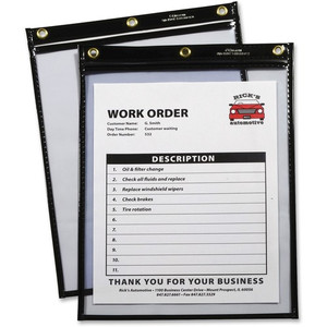 C-Line Heavy-Duty Super-Heavyweight Plus Stitched Shop Ticket Holders - 9" x 12" - Vinyl - Black - Heavyweight, Reinforced
