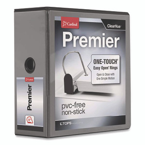 Cardinal Premier Easy Open ClearVue Locking Slant-D Ring Binder, 3 Rings, 5" Capacity, 11 x 8.5, Black