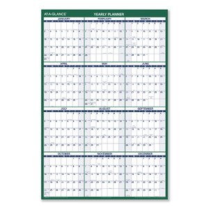 AT-A-GLANCE Vertical Erasable Wall Planner, 32 x 48, White/Green Sheets, 12-Month (Jan to Dec): 2025