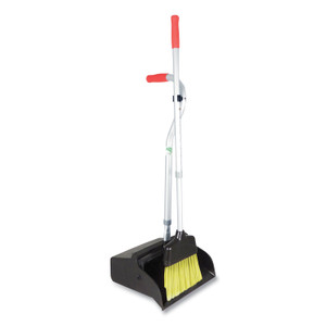 Unger Telescopic Ergo Dust Pan with Broom, 12" Wide, 34" to 44" Pan, 47" to 57" Broom, Metal/Vinyl/Cotton, Black/Silver/Red Unger Telescopic Ergo Dust Pan with Broom, 12" Wide, 34" to 44" Pan, 47" to 57" Broom, Metal/Vinyl/Cotton, Black/Silver/Red