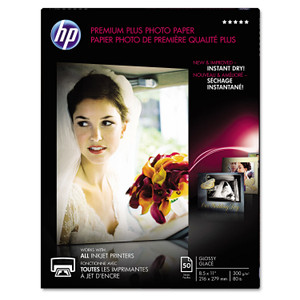 HP Premium Plus Photo Paper, 11.5 mil, 8.5 x 11, Glossy White, 50/Pack (HEWCR664A) View Product Image