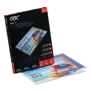 GBC EZUse Thermal Laminating Pouches, 10 mil, 9" x 11.5", Gloss Clear, 50/Box