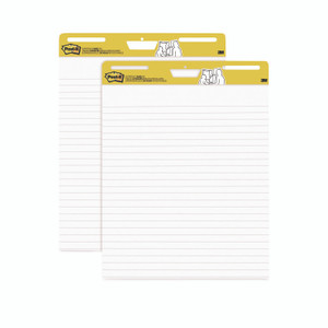 Post-it Easel Pads Super Sticky Vertical-Orientation Self-Stick Easel Pads, Presentation Format (1.5" Rule), 25 x 30, White, 30 Sheets, 2/Pack