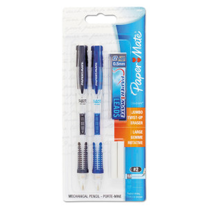 Paper Mate Clear Point Mechanical Pencils with Tube of Lead/Erasers, 0.5 mm, HB(#2), Black Lead, Randomly Assorted Barrel Colors, 2/Pack