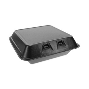 Pactiv Evergreen SmartLock Foam Hinged Lid Container, Large, 9 x 9.13 x 3.25, Black, 150/Carton (PCTYHLB09010000) View Product Image