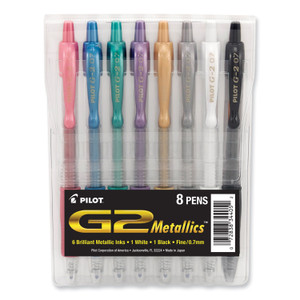 Pilot G2 Metallics Gel Pen, Retractable, Fine 0.7 mm, Assorted Ink and Barrel Colors, 8/Pack (PIL34405) View Product Image