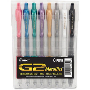 Pilot G2 Metallics .7mm Point Ink Pens - 0.7 mm Fine Pen Point - Retractable - Pink, Blue, Green, Purple Ink - Pigment-based